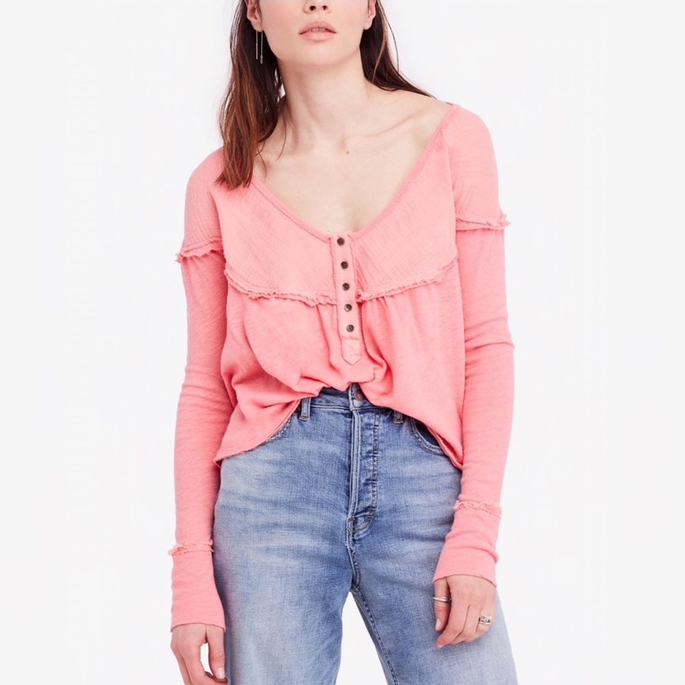 [We the Free] NEW Down Under Henley Button Frayed